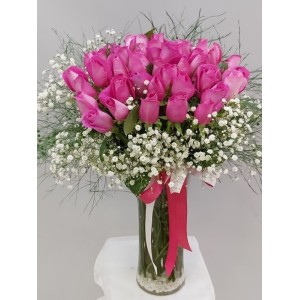 Vazoda İthal 30 Pembe Gül